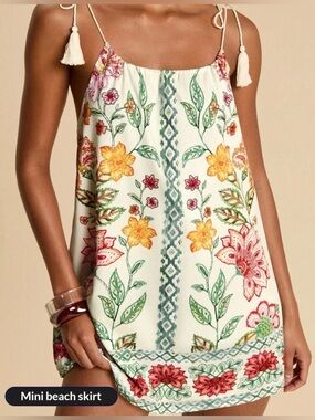 Floral Tie-Strap Mini Dress in Cream